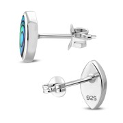 Abalone Lens Shaped Silver Earrings, e351st